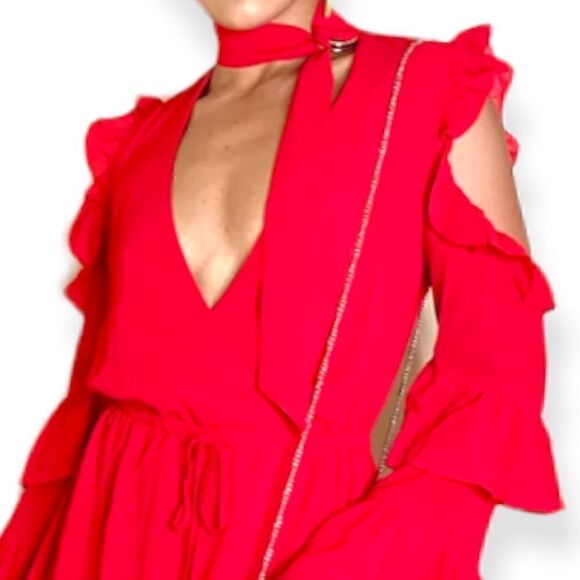 Red Ruffle MIDI Dress - Picture 2 of 4